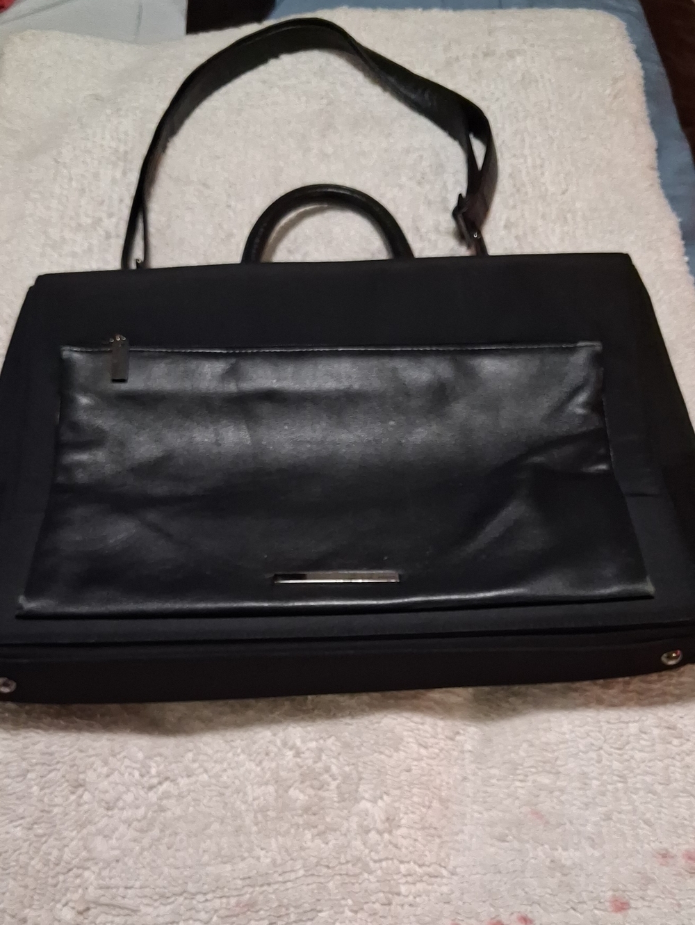 Black Leather Briefcase Tote - Classic Work Bag